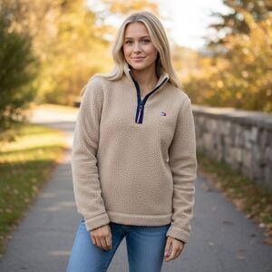 Tommy Hilfiger Tan Sherpa Quarter-Zip Pullover